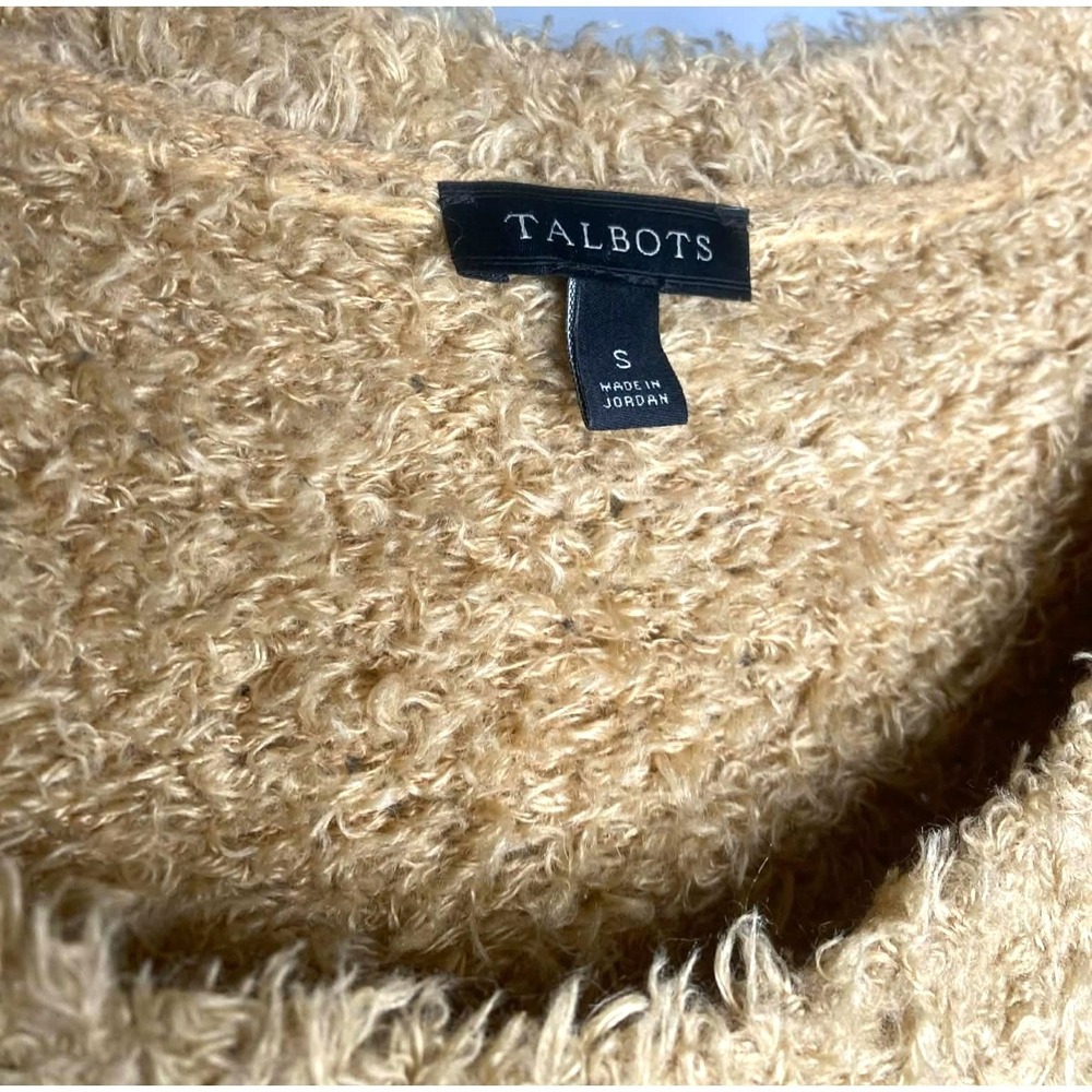 Talbots Size Small Sweater Fuzzy Tan/Ivory Striped Long Sleeve Cotton wool blend - Picture 3 of 6